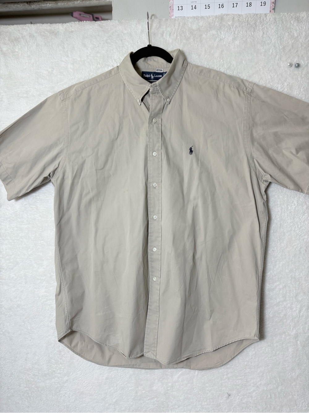 Ralph Lauren Beige Short-Sleeve Button-Down Polo Shirt Large 0709